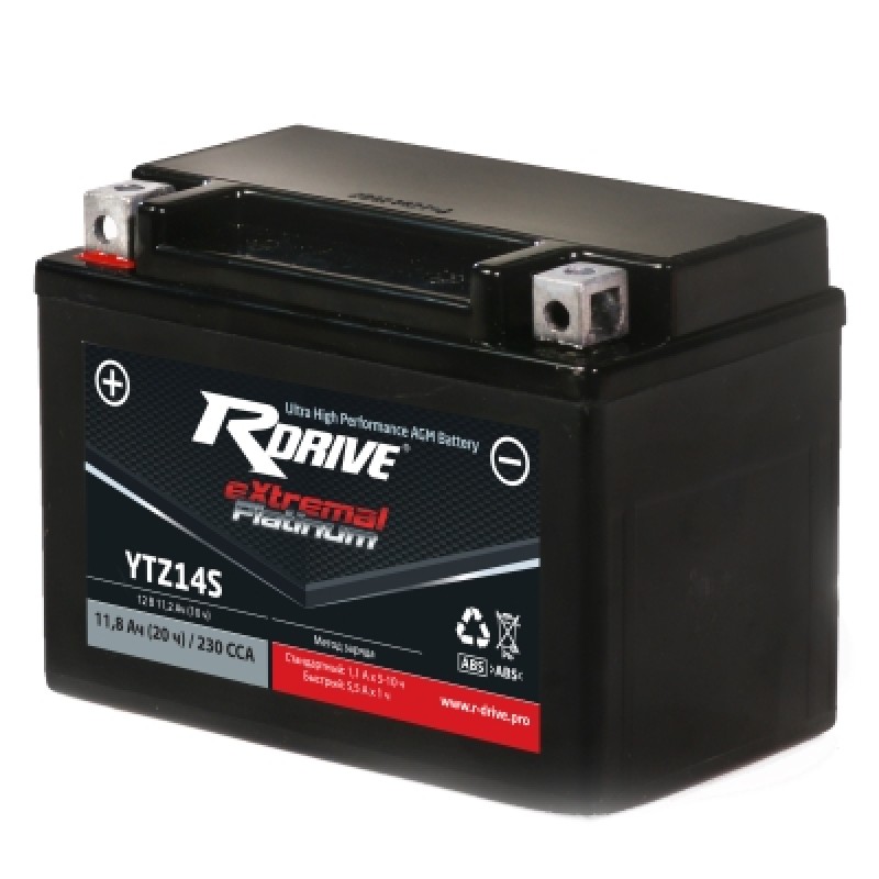 Аккумулятор RDRIVE EXTREMAL PLATINUM YTZ14S 11.8Ач 12В 230А прямая полярность (1)