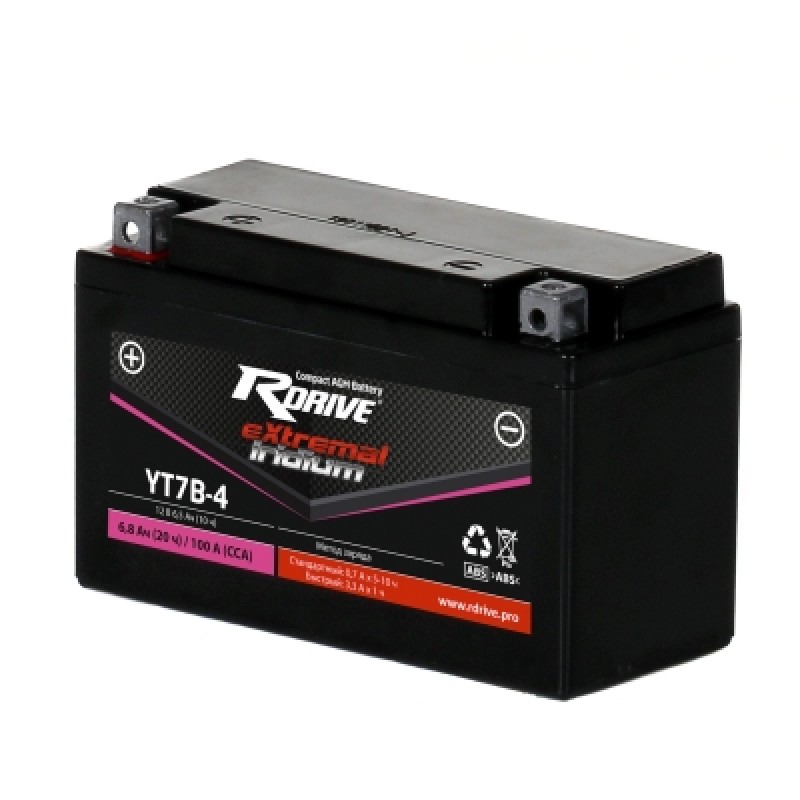 Аккумулятор RDRIVE EXTREMAL IRIDIUM YT7B-4 6.8Ач 12В 100А обратная полярность (0)