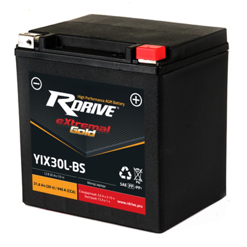 Аккумулятор RDRIVE EXTREMAL GOLD YIX30L 31.6Ач 12В 420А обратная полярность (0)