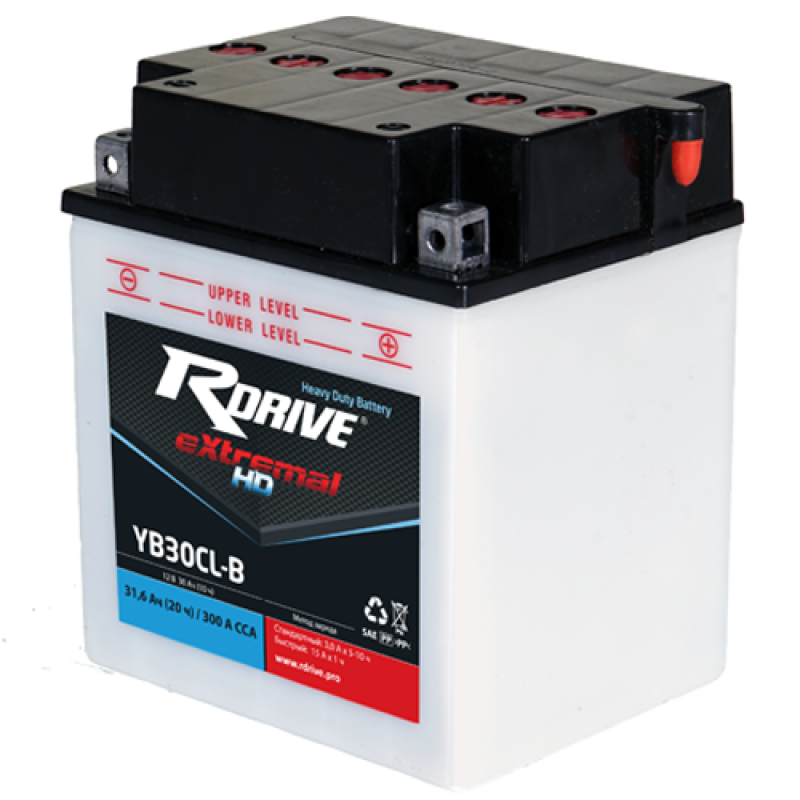 Аккумулятор RDRIVE EXTREMAL HD YB30CL-B 31.6Ач 12В 300А обратная полярность (0)