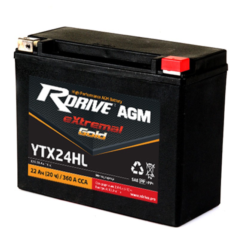 Аккумулятор RDRIVE EXTREMAL GOLD YTX24HL 22Ач 12В 360А обратная полярность (0)