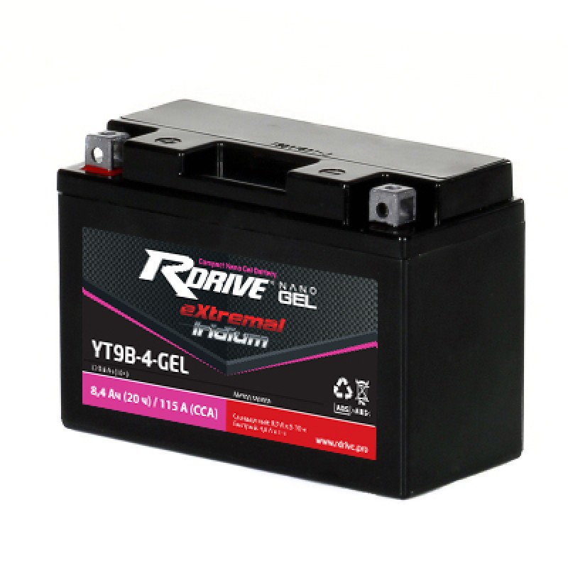 Аккумулятор RDRIVE EXTREMAL IRIDIUM YT9B-4-GEL 8Ач 12В 115А прямая полярность (1)