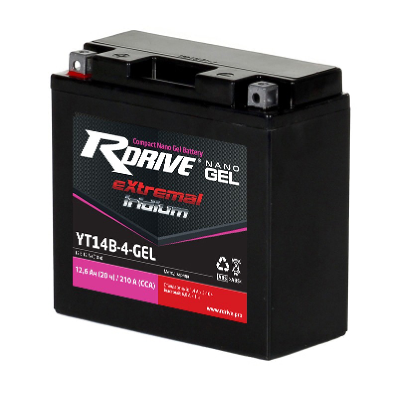 Аккумулятор RDRIVE EXTREMAL IRIDIUM YT14B-4-GEL 12Ач 12В 210А прямая полярность (1)
