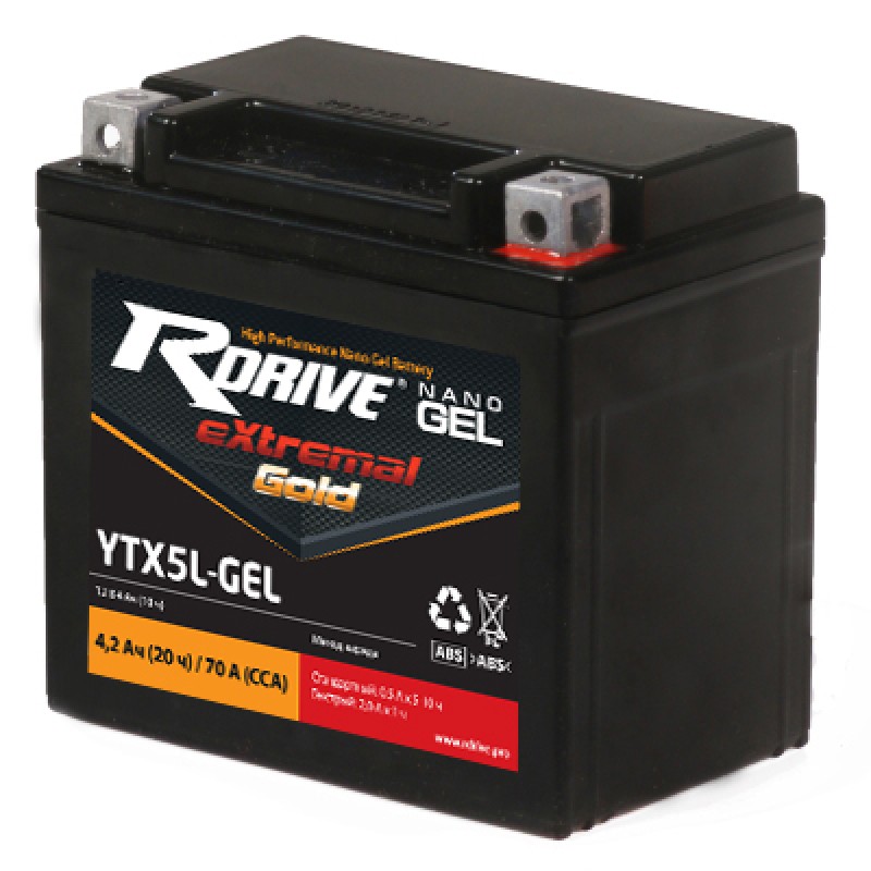 Аккумулятор RDRIVE EXTREMAL GOLD YTX5L-GEL 4Ач 12В 70А обратная полярность (0)