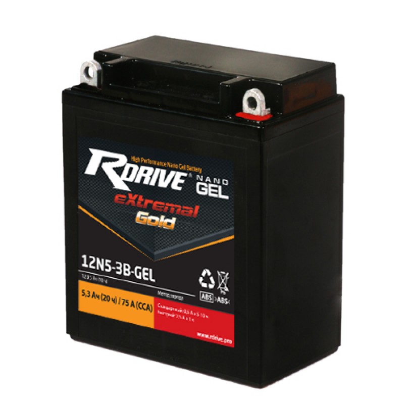 Аккумулятор RDRIVE EXTREMAL GOLD 12N5-3B-GEL 5Ач 12В 75А обратная полярность (0)