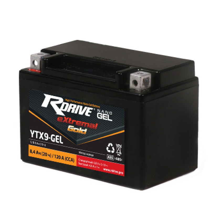 Аккумулятор RDRIVE EXTREMAL GOLD YTX9-GEL 8Ач 12В 120А прямая полярность (1)
