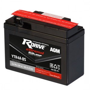 Аккумулятор RDRIVE EXTREMAL SILVER YTR4A-BS 2.4Ач 12В  обратная полярность (0)
