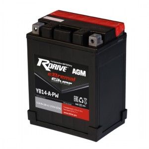 Аккумулятор RDRIVE EXTREMAL SILVER YB14-A-PW 12.6Ач 12В 210А обратная полярность (0)