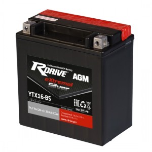 Аккумулятор RDRIVE EXTREMAL SILVER YTX16-BS 14.7Ач 12В 230А прямая полярность (1)