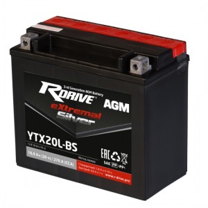 Аккумулятор RDRIVE EXTREMAL SILVER YTX20L-BS 18.9Ач 12В 270А обратная полярность (0)