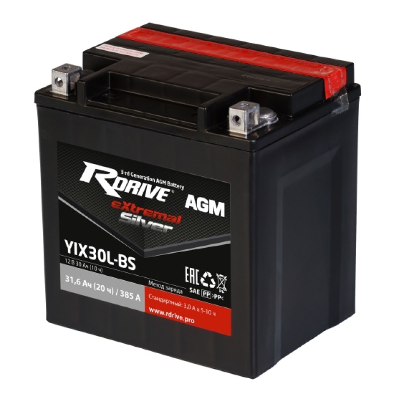 Аккумулятор RDRIVE EXTREMAL SILVER YIX30L-BS 31.6Ач 12В 385А обратная полярность (0)
