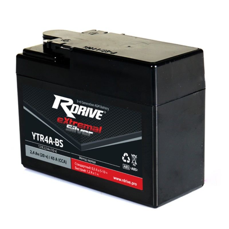 Аккумулятор RDRIVE EXTREMAL SILVER YTR4A-BS 2.4Ач 12В 45А прямая полярность (1)