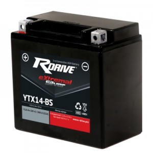 Аккумулятор RDRIVE EXTREMAL SILVER YTX14-BS 12.6Ач 12В 200А прямая полярность (1)
