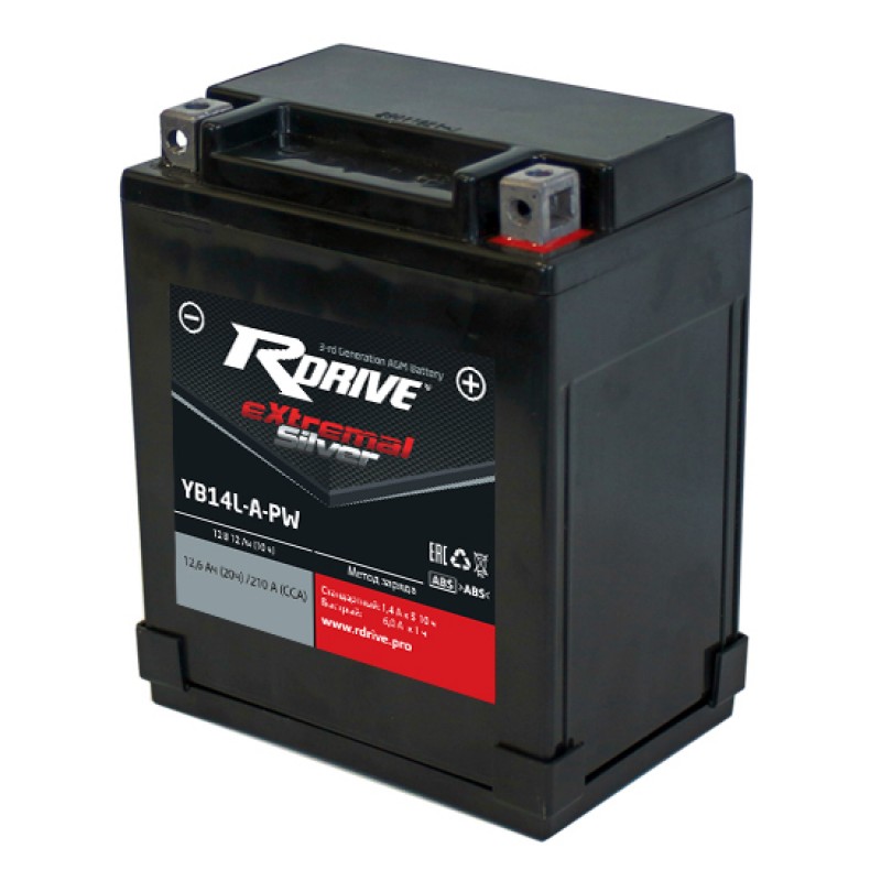 Аккумулятор RDRIVE EXTREMAL SILVER YB14L-A-PW 12.6Ач 12В 210А обратная полярность (0)