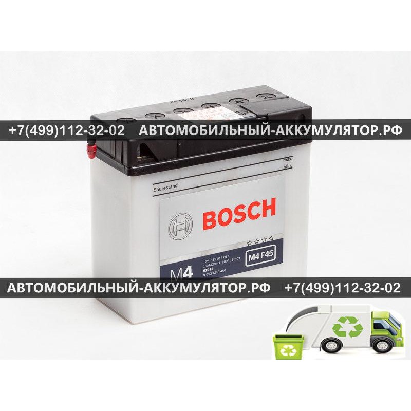 АККУМУЛЯТОР BOSCH МОТО 19Ah EN170 о.п.(186х82х171) (51913) (Y10)