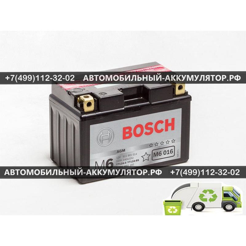АККУМУЛЯТОР BOSCH МОТО 11Ah EN140 п.п.(150х88х105) (YT12A-4/YT12A-BS) (Y5) AGM