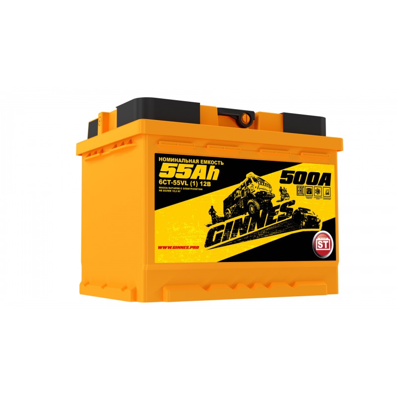 Автомобильный аккумулятор GINNES YELLOW 6CT- 55N  55 Ач (A/h) прямая полярность - GY5511