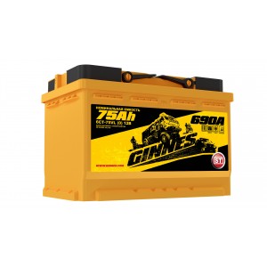 Автомобильный аккумулятор GINNES YELLOW 6CT- 75NR  75 Ач (A/h) обратная полярность - GY7501